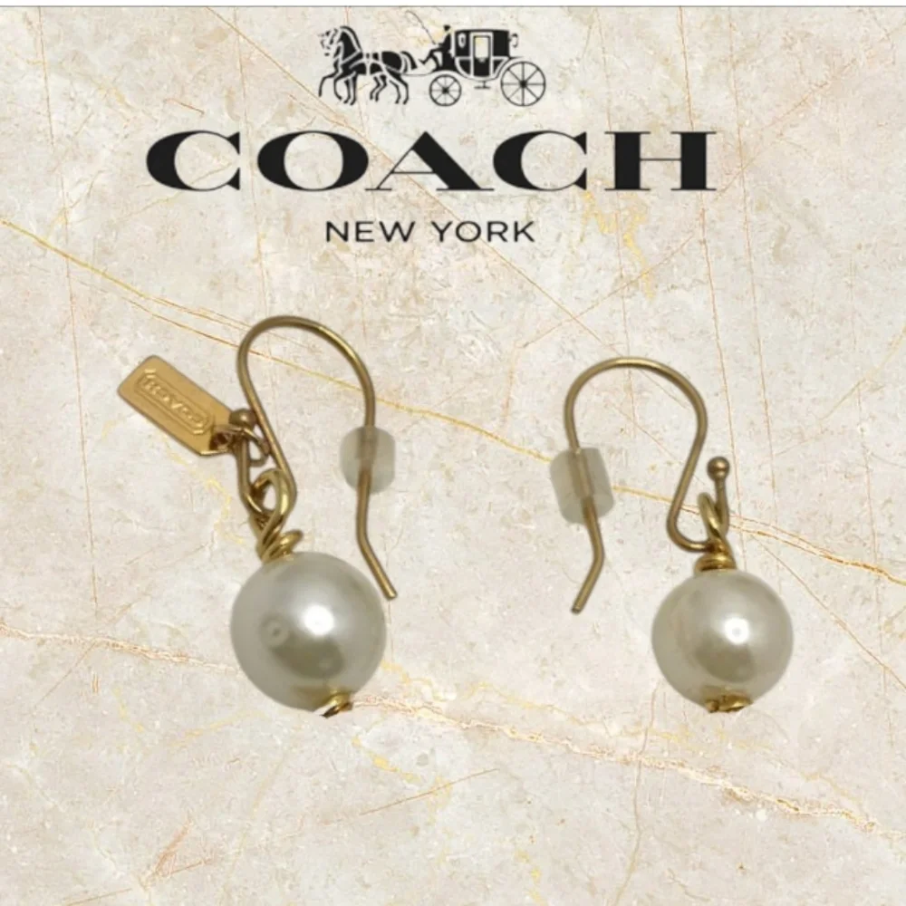 Coach Gold and White Pearl Earrings - Picture 1 of 2